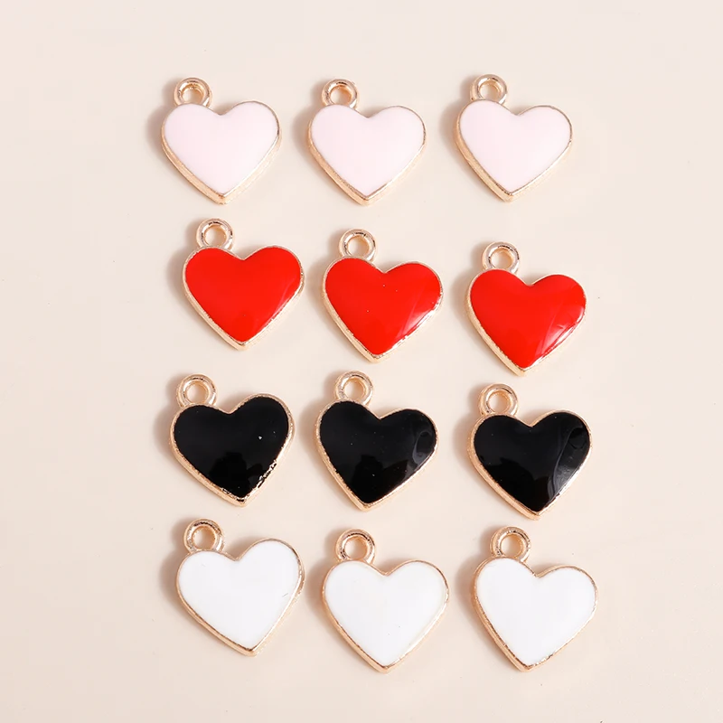 10pcs 12*13mm Pendants Enamel Love Hearts Charms Necklaces Earrings Jewelry Making Accessories diy Craft Supplies