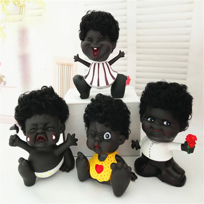 Cute Black Doll Bedroom Emotions Creative Saving Pot Doll Can Shake Heads Room Car Decorations Gifts for Children
