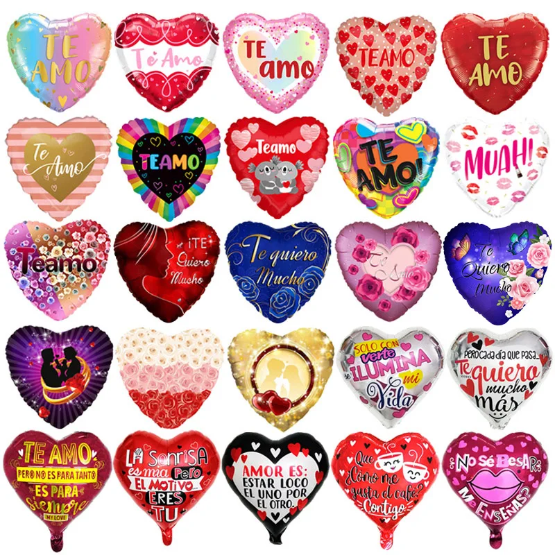 10pcs Spanish I Love You Theme Foil Balloons Te Amo Te Quiero Mucho 18inch Heart Balon Wedding Valentines Day Decoration Globos