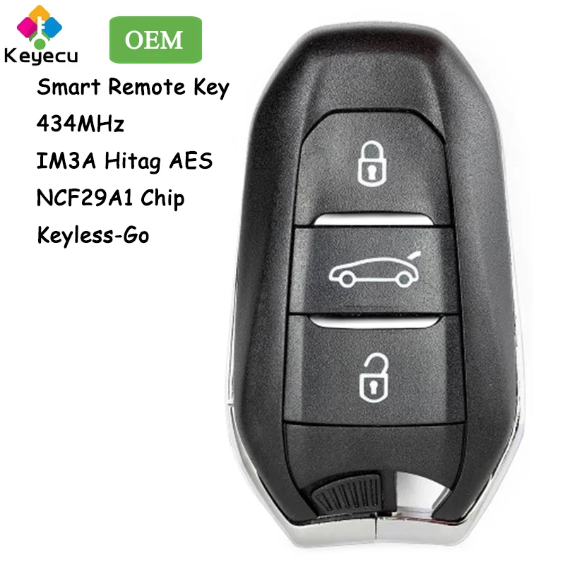 KEYECU OEM Keyless Go Smart Remote Control Kunci Mobil dengan 3 Tombol 434MHz IM3A Hitag AES NCF29A1 Chip untuk Peugeot 5008 508 2020