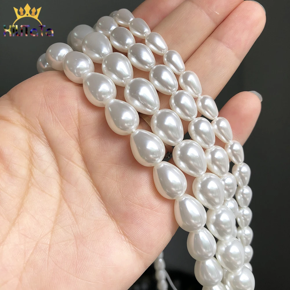 Natural Water Drop Beads White Shell Pearls Loose Spacer Bead For DIY Jewelry Making Bracelet Accessories 15\'\' 6*9 8*11 10*13mm