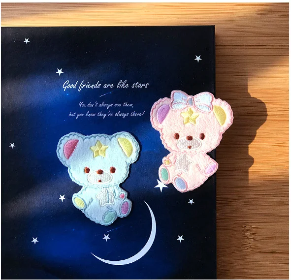 Cute Plush Bear Embroidery Cloth Stickers for Diy Bag Decoration Fashion Patch Stickers Self-adhesive