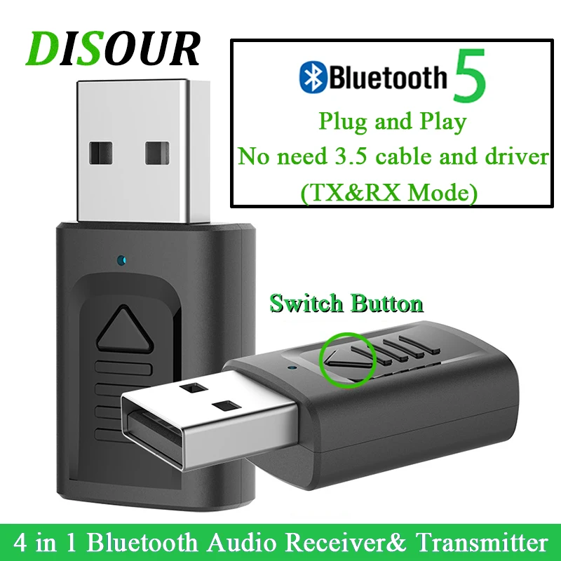 DISOUR USB Bluetooth 3.5mm Jack Audio Adapter 4 IN 1 Wireless Bluetooth Receiver Transmitter For TV Car PC NEWEST Stereo Dongle