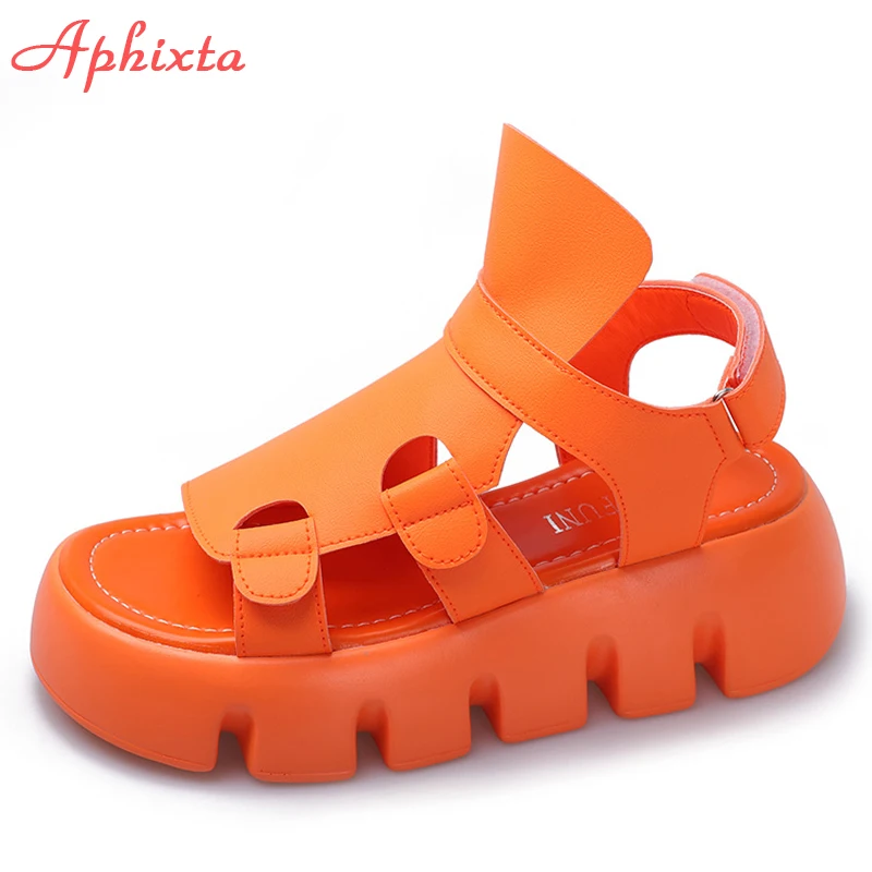 Aphixta Orange Plattform Haken & Schleife Sandalen Frauen Sommer Kühl Dicke Sohle Casual Einstellbare Dias Mode Peep Toe Schuhe