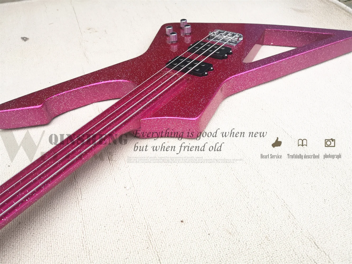 Pesell Factory Custom 4 Strings Bass Guitar  irregularity Bass Pink Sliver Particles Neck Bolt On Bady