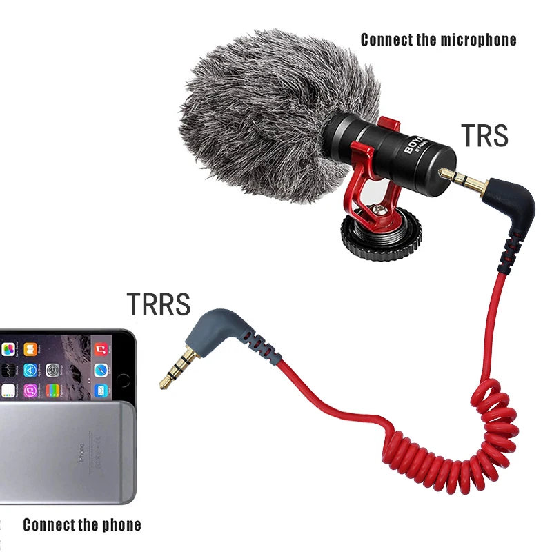 TRS to TRRS 3.5mm Spring Coiled Microphone Cable for RODE Sc7 By VIDEOMIC GO Video Micro-type Mics