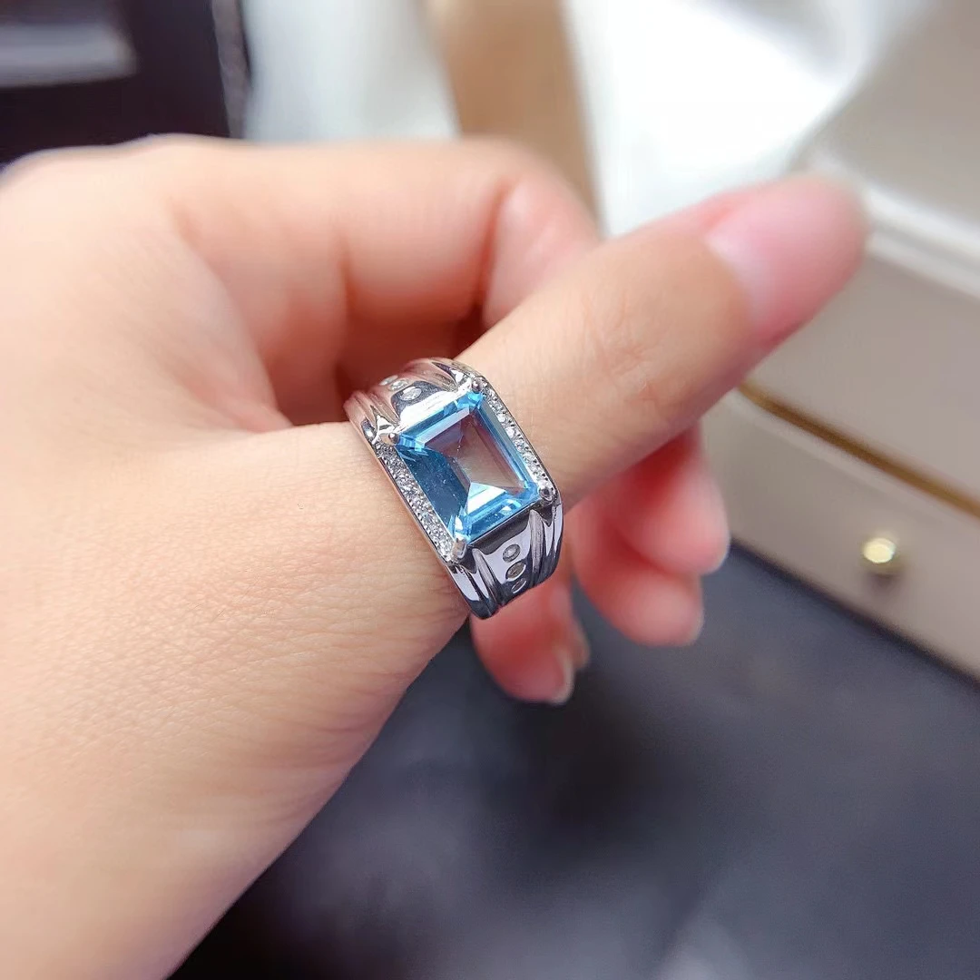 Newest Man Ring Muscular Character Blue Topaz Ring  Natural Gemstone Fine Jewelry Good Gift Real 925 Sterling Silver