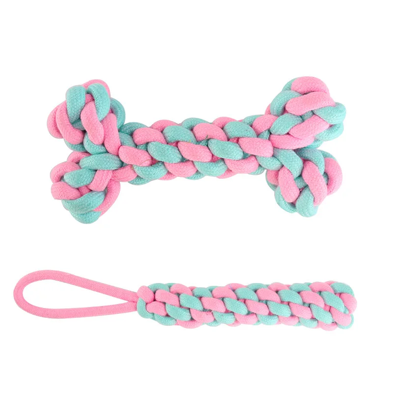 Pet Dog Chew Toy  Powder Blue Cotton Rope Knot Toys Combination Bite Molar Interaction Puppy Teething Toys Pet Supplies