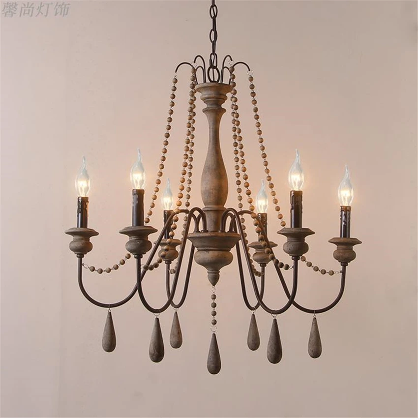 American water drop wood chandeliers lights restaurant lamp French bedroom Mediterranean living room candle hanging fixtures