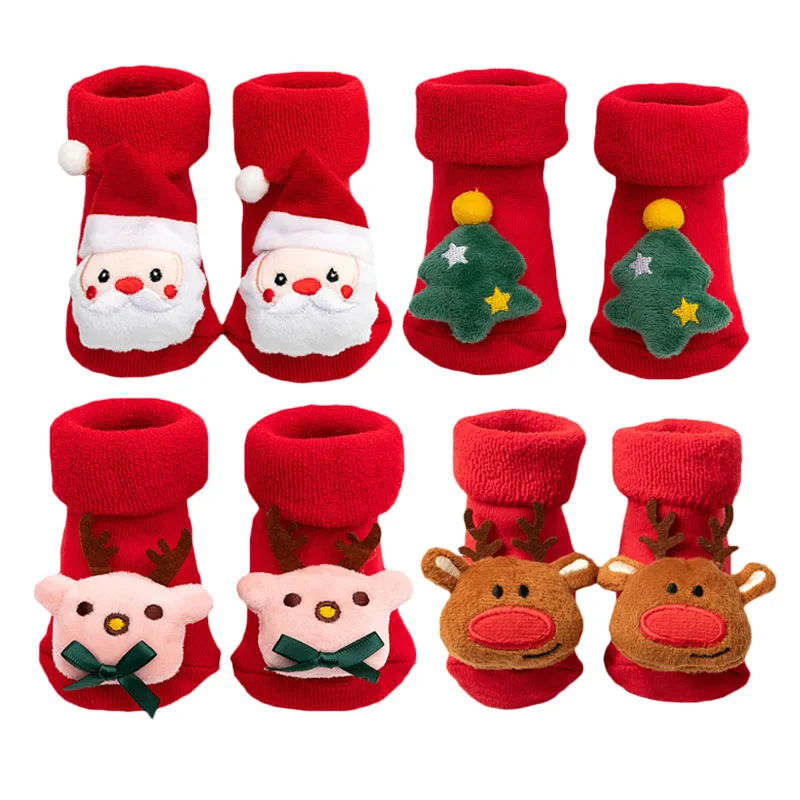 Lawadka 0-3T Winter Thick Infant Socks for Girls Boys Kids Christmas New Year's Socks Anti Slip Cotton Short Socks for Newborns