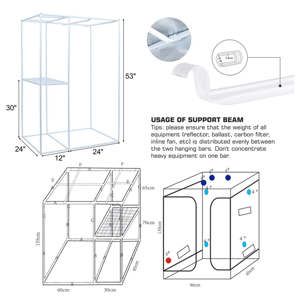 Kit de Cultivo LED 2 en 1, caja de cultivo de 4 pulgadas con filtro, 1000W-2000W, para horticultura hidropónica de interior, Phyto Flower, 3 piezas