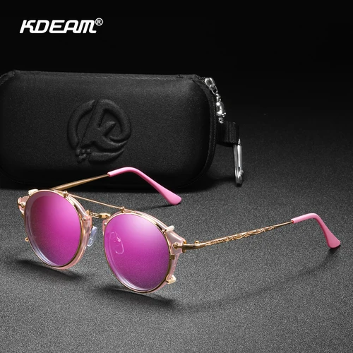 KDEAM-gafas de sol redondas con Clip Steampunk para hombre y mujer, lentes con patas talladas barrocas, combinan con todo, tamaño con caja