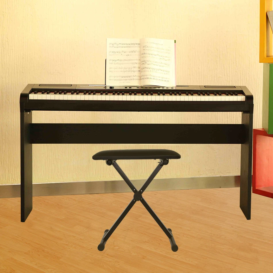 Piano Bench  Keyboard Bench Height Adjustable Foldable X-Style Padded Stool Chair Seat Cushion With Anti-Slip Rubber