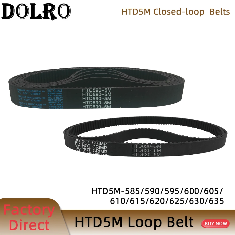 

HTD5M Synchronous Timing belt Pitch length 585/590/595/600/605/610/615/620/625/630/635 mm width 9/10/12/15/20/25mm Rubber closed