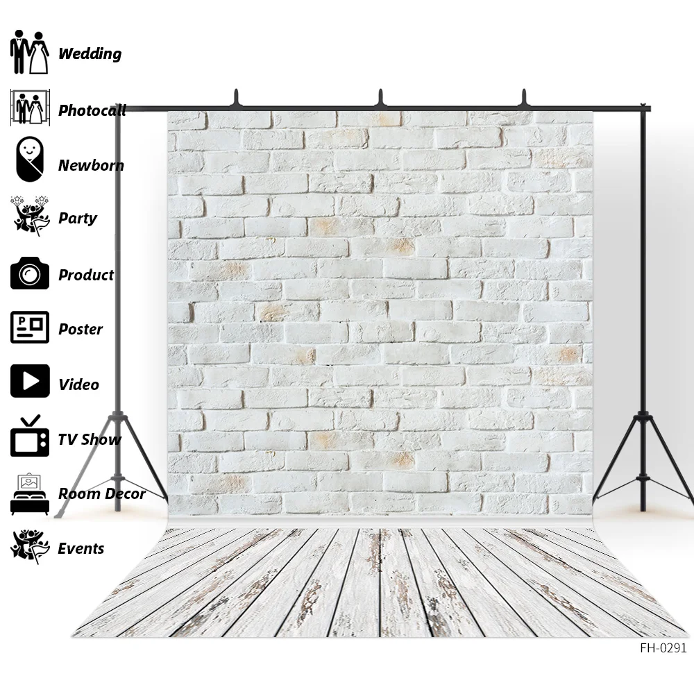 White Brick Wall Wooden Floor Background Baby Shower Newborn Children Pet Party Portrait Photography Backdrop Photo Studio Props