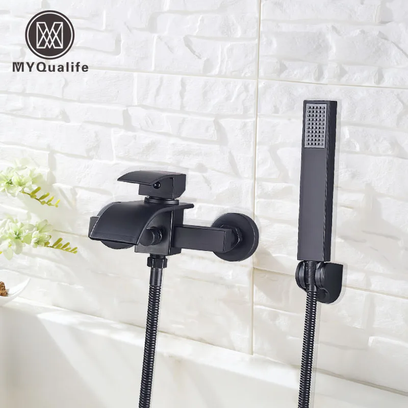 MYQualife Matte Black Bathroom Faucet 2 Function Bathtub Facuet  Wall Mounting Cold and Hot Shower Faucet