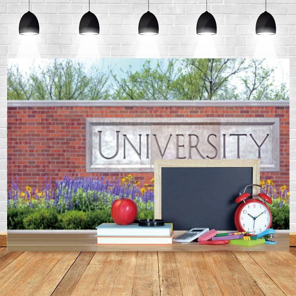 

Yeele University Students Back to School Party Backdrop Photography Books Apple Pen Pencil Background Photo Studio Photophone