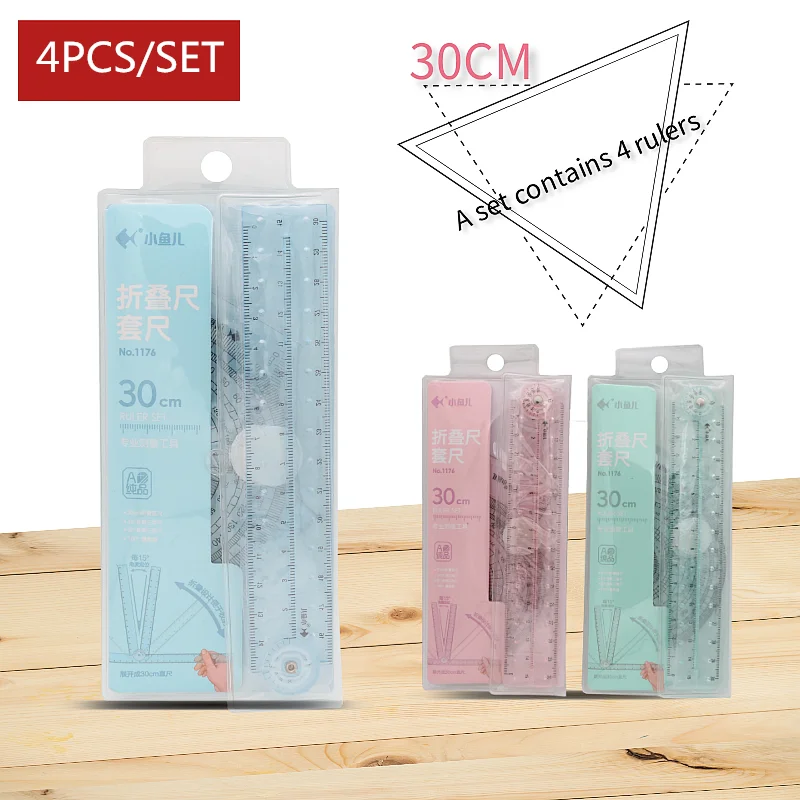 30cm folding Ruler set Packed in a soft PVC bag for easy storage Not easy to lose Student triangle geometry ruler