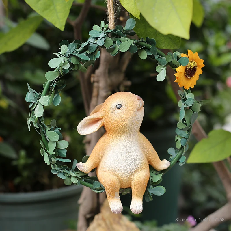 

Lron Ring Rabbit for Garden, Outdoor Tree Pendant, Swing Rabbit Decoration, Cartoon Animal Crafts, Decorations for Home