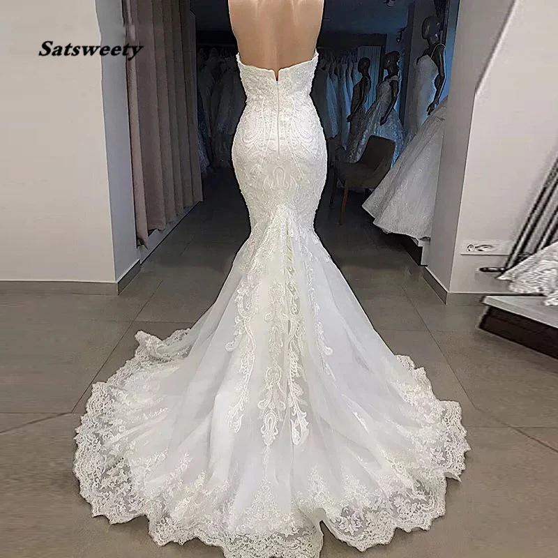 New Arrival Real Image Wedding Dress Mermaid Sweetheart Off Shoulder Lace Appliqued Beads Bridal Wedding Gowns Custom Made