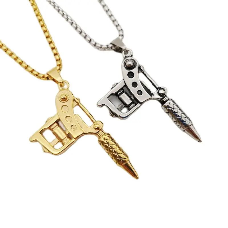 Black Knight Vintage mens cool Tattoo Machine pendant necklace 316 stainless steel hip hop punk personal necklace jewelry