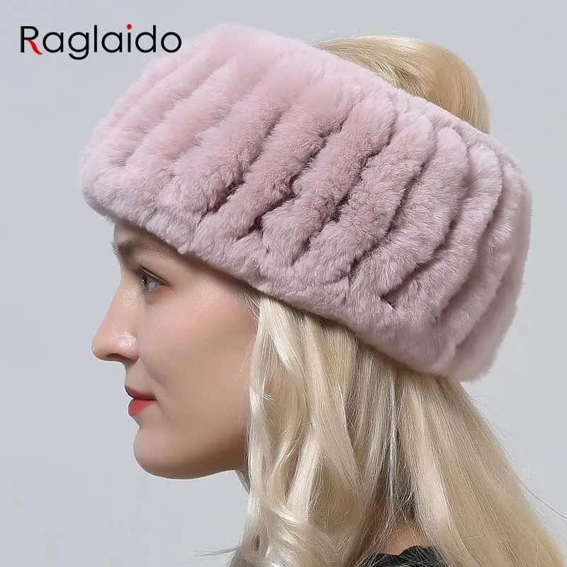 headband women natural rex rabbit fur hairbands winter warm knitted headwear