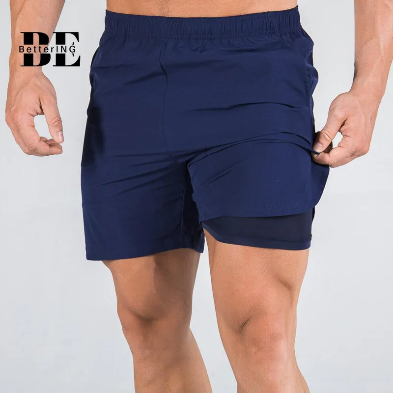 Summer 2021 New Fitness Stretch Quick Dry Mesh Shorts Straight Tube Double Layer Sports Casual Anti-wear Shorts