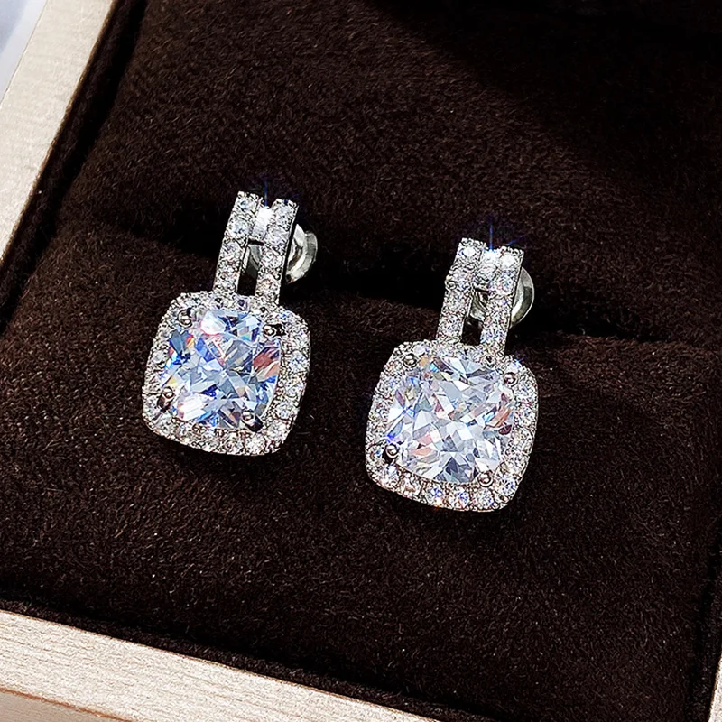 Huitan Fashion Silver Color CZ Stud Earrings for Women Bling Bling AAA White Cubic Zirconia Statement Earrings Hot Sale Jewelry image 5