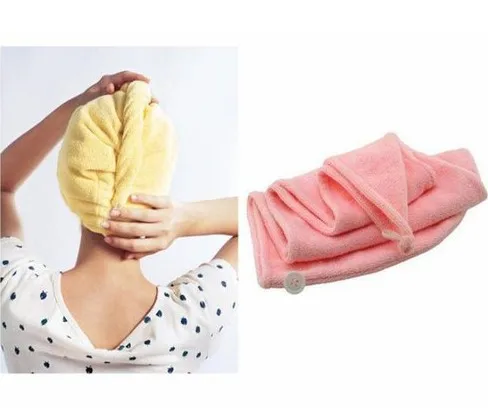 Absorbent Microfiber Towel Turban Hair-Drying Quick Dry Shower Caps Bathrobe Hat Hair Wraps For Women Random Color 21*51cm