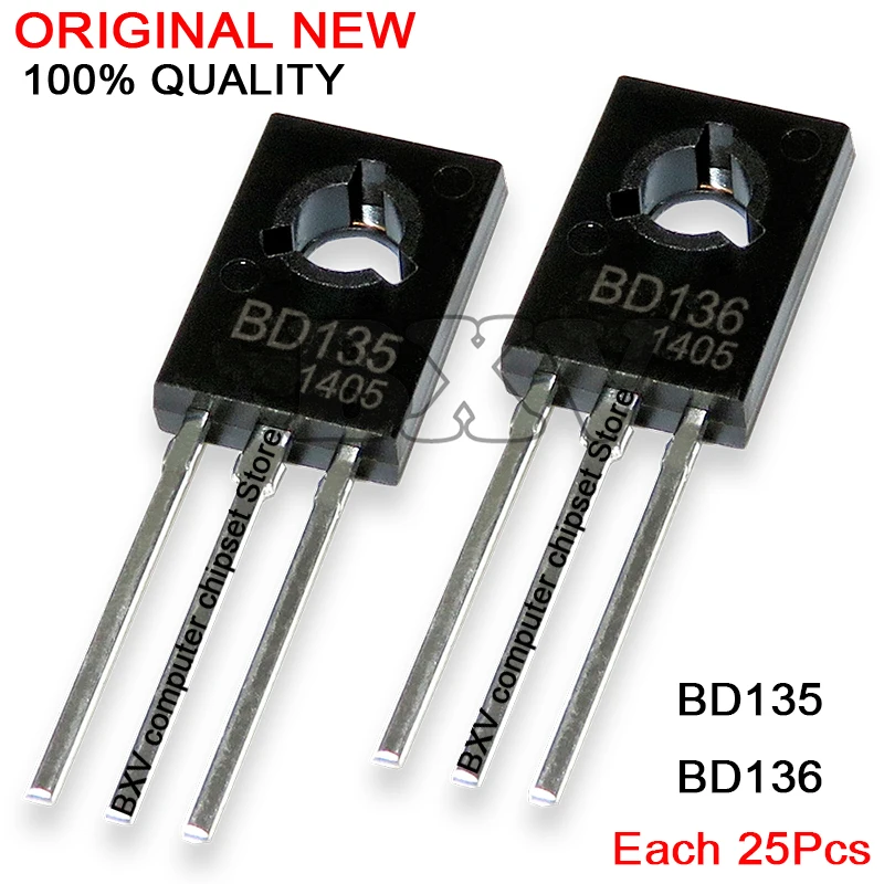 50PCS BD135 + BD136 Each 25PCS Transistor TO-126 IBUW PNP NPN Epitaxial Triode Transistor