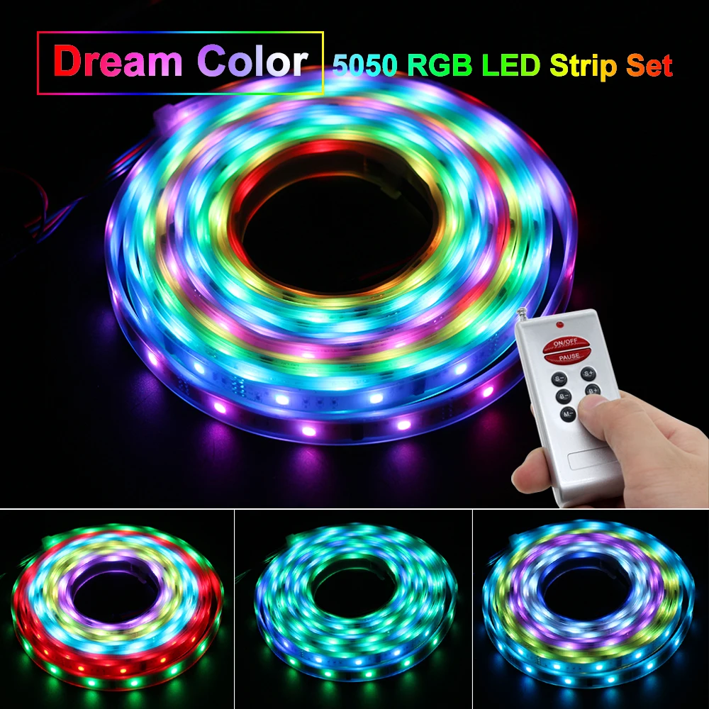 RGB Dream Color Changeable LED Strip 5050 Flowing Water Light 5M with 133 Program RF Controller Holiday Decoration Fairy Lights.