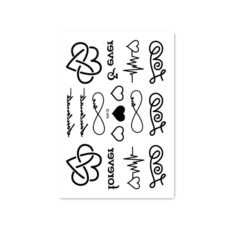 

SC-974/Hot sale Taty Heart Letter Cardiogram Tattoo Designs Waterproof Fake Temporary Tattoo Stickers Black Tatoos tatuagem