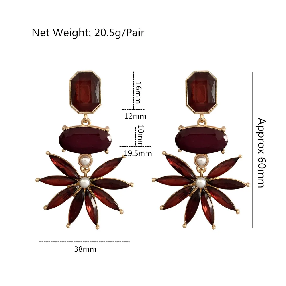 New Arrivals Smoky Jewelry Burgundy Stone Statement Earrings For Women Girl Runway Dinner Party Gift