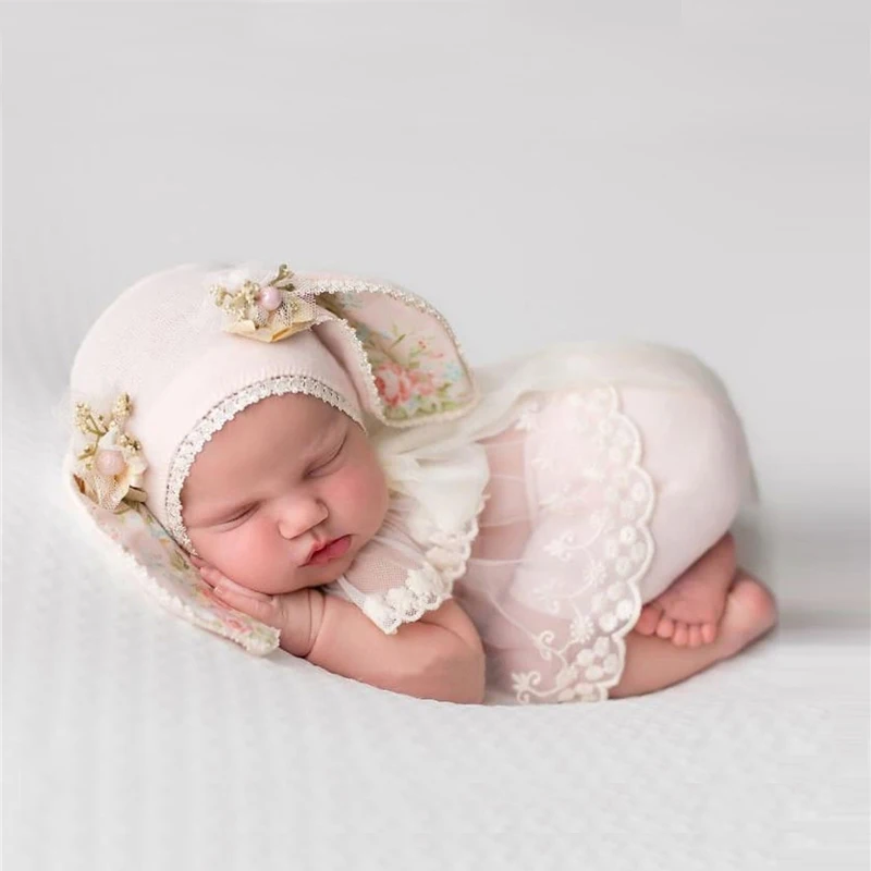 Baby Girl Photography Costumes Cute Bunny Hat Lce Top Shorts 3pcs Set Newborn Infant Souvenir Picture Clothing 100 Days