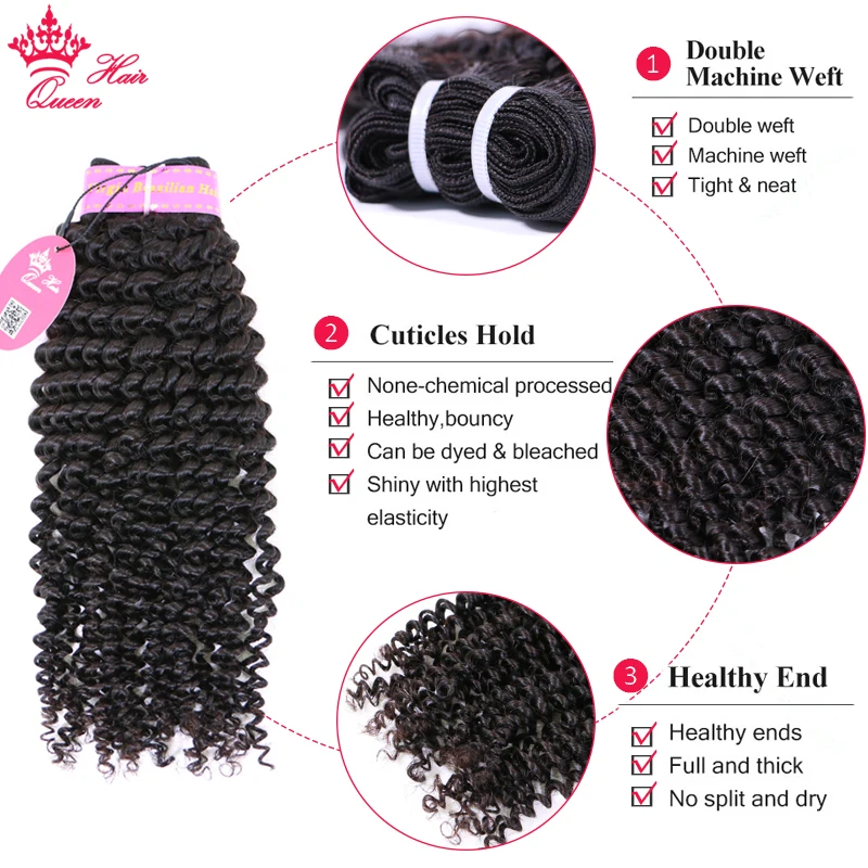 Queen Hair Official Store Brazilian Human Hair Kinky Curly Wave Natural Color Virgin Human Raw Hair Bundle Hair Weft Can be Dyed