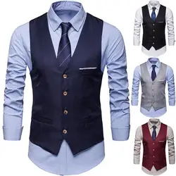 Fashion Formal Men Vest Solid Color Suit Vest Single Breasted Business Waistcoat