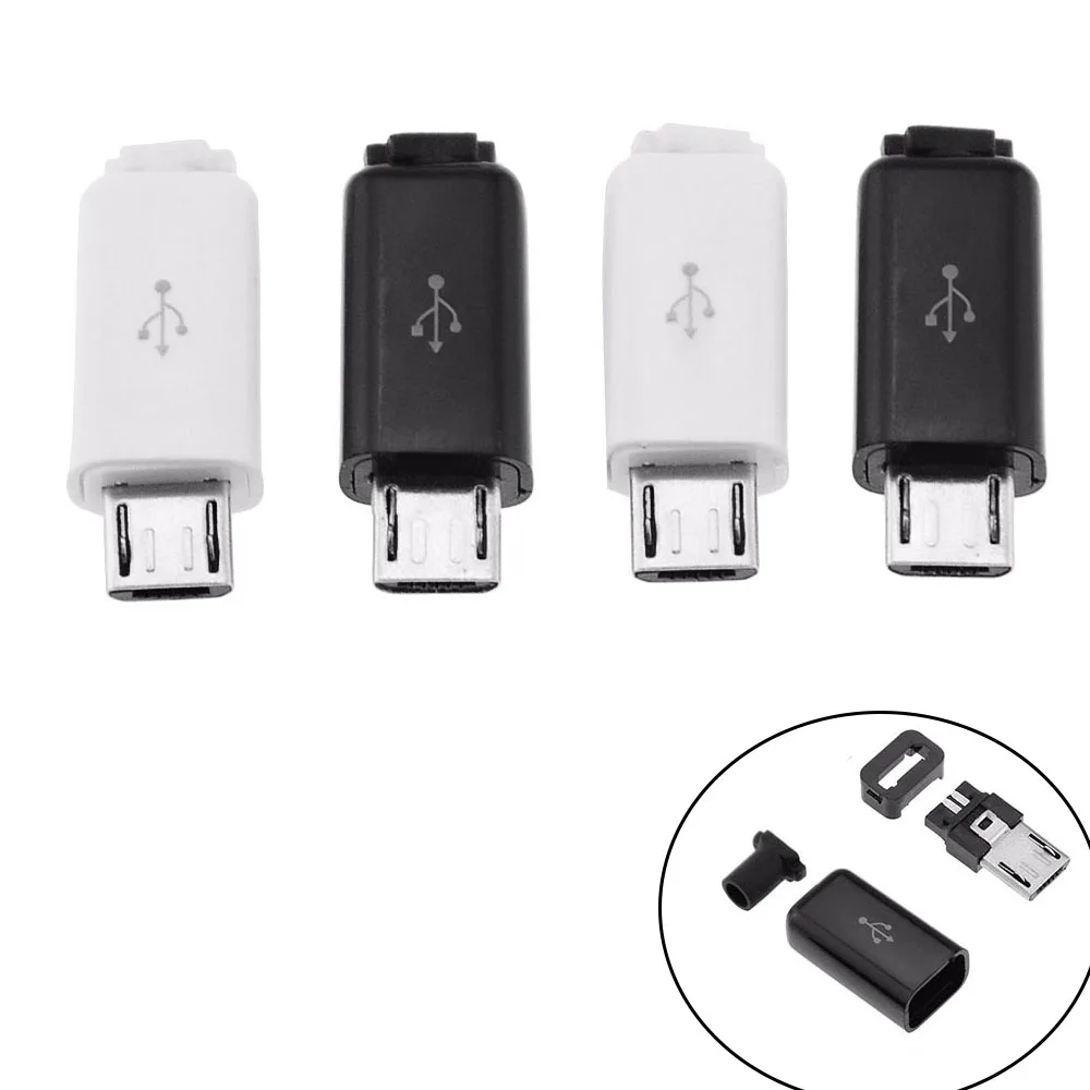 10Pcs 4 In 1 Micro Usb Male Connector Plug Zwart/Witte Lassen Data Otg Line Interface Diy Data kabel Accessoires