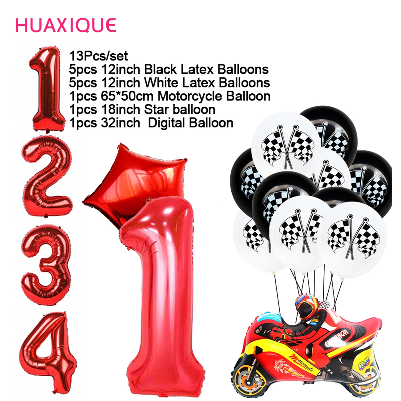 

13pcs Racing Flag Balloons Black White Checkered Race Car ballons Theme Birthday Party Decor Motorcycle Ballons Kids Toy globos