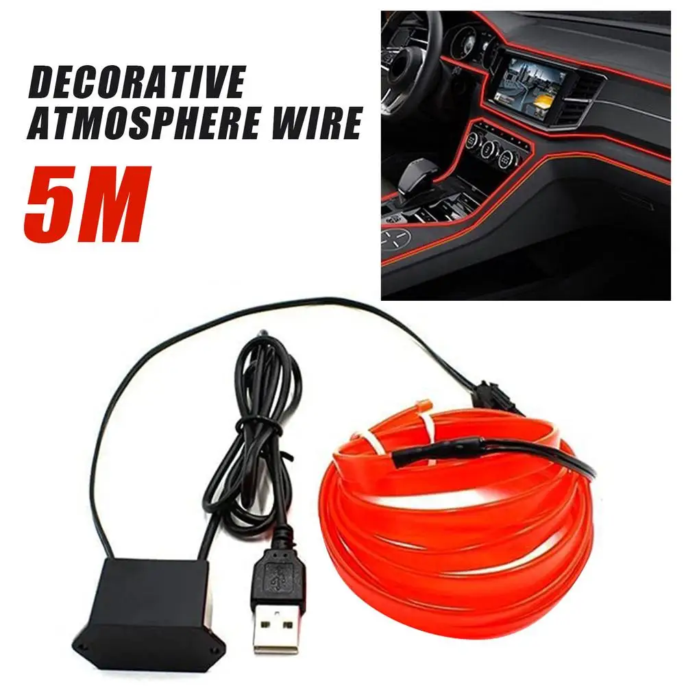 5M/16FT Neon LED Car Interior Lighting Strips DIY Effects Auto LED Strip Garland EL Wire Rope Car Decoration Lamp Flexible Tube