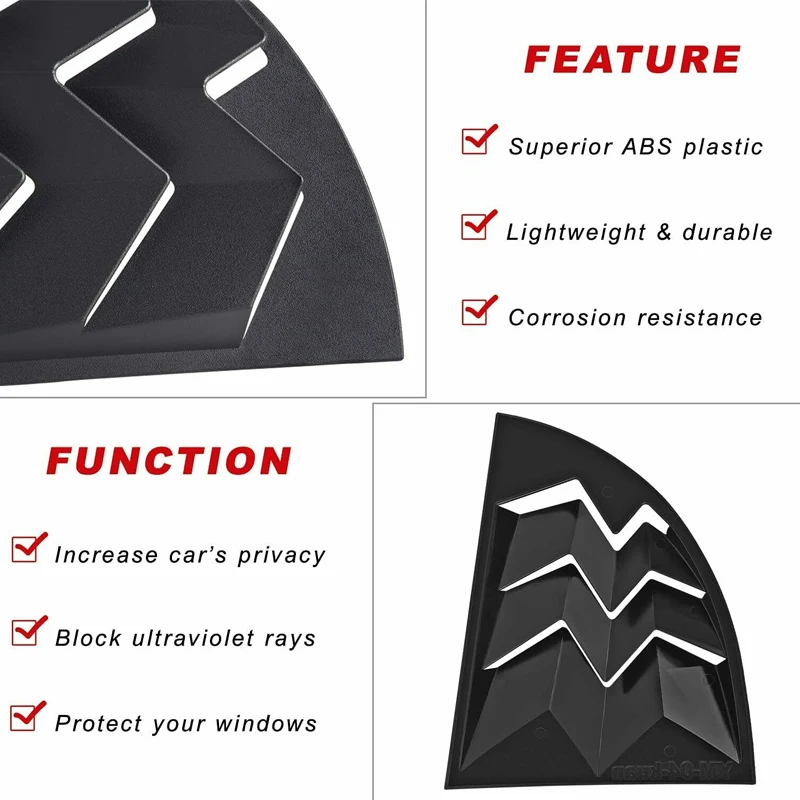 Rear Side Window Louver Windshield Sun Shade Cover For Ford Mustang 1999-2004 in GT Lambo Style ABS Matte Black (Pair)