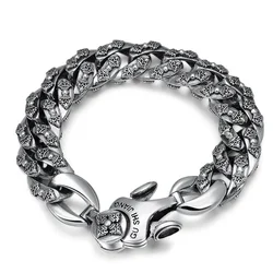 S925 sterling silver retro domineering vajra Buddhist bracelet male Thai silver Vintage fashion men's heavery bracelet  jewelry