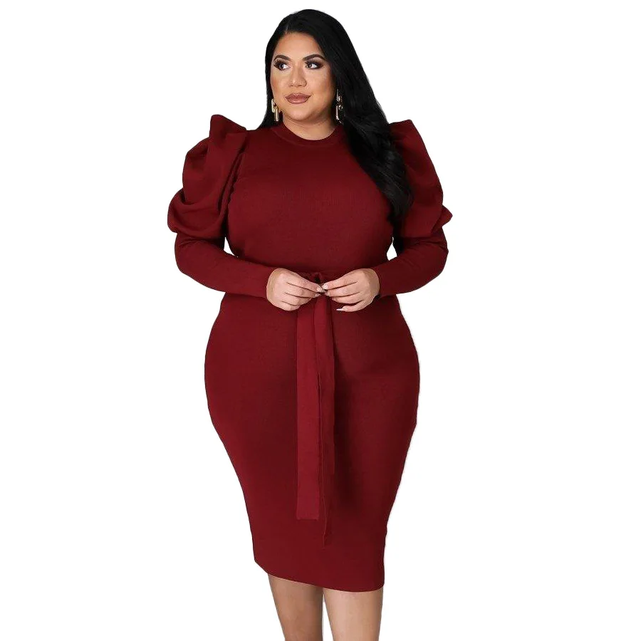 Spring and Autumn Women's Clothing Plus Size Curved Dress Round Neck Full Sleeve Skirt Simple Fashion Outfit Casual Street Wear