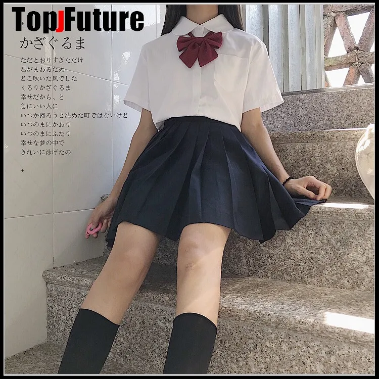 

Girl's Japanese Summer High Waist NAVY BLACK Pleated Skirt set Women JK School Uniform Students Cloths LOLITA cosplay suits