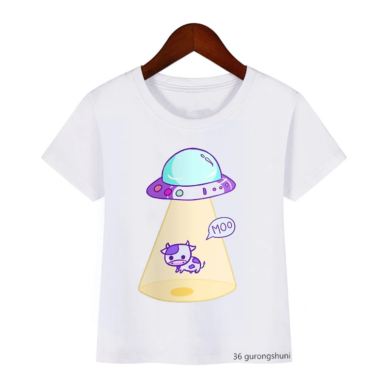 Ropa Unisex para niños, Camiseta con estampado de animales de viajero, ropa Kawaii para niños y niñas, camiseta de gato cósmico, Camisetas Top 2021