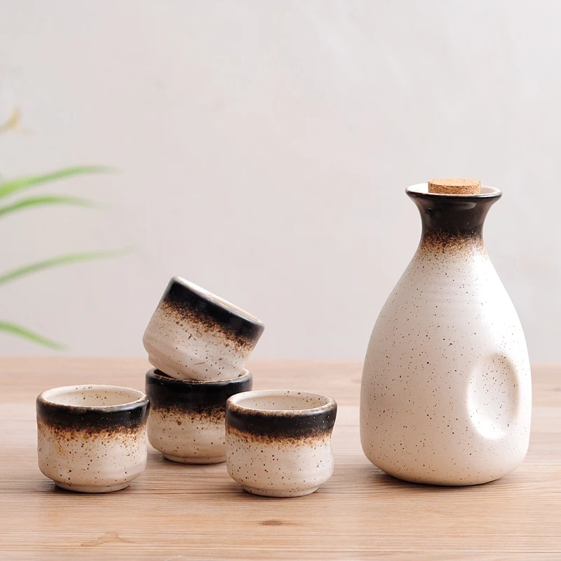 Japanese style sake pottery dispenser liquor wine pot white wine cup set household high temperature creamic barware winebowl