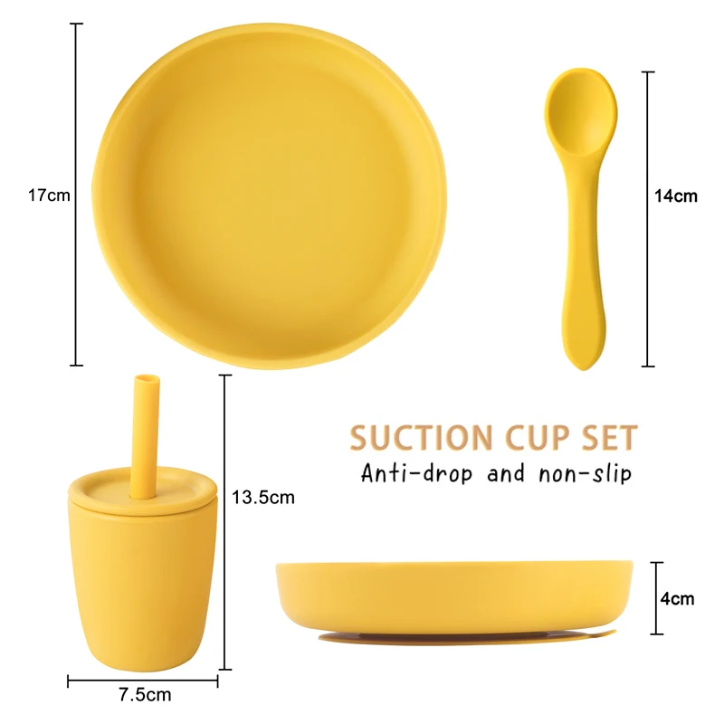 BPA Free Weaning Silicone Feeding Dining Appliance Sucker Dishes Plate For Food Training Spoon Straw Cup Children\'s Tableware