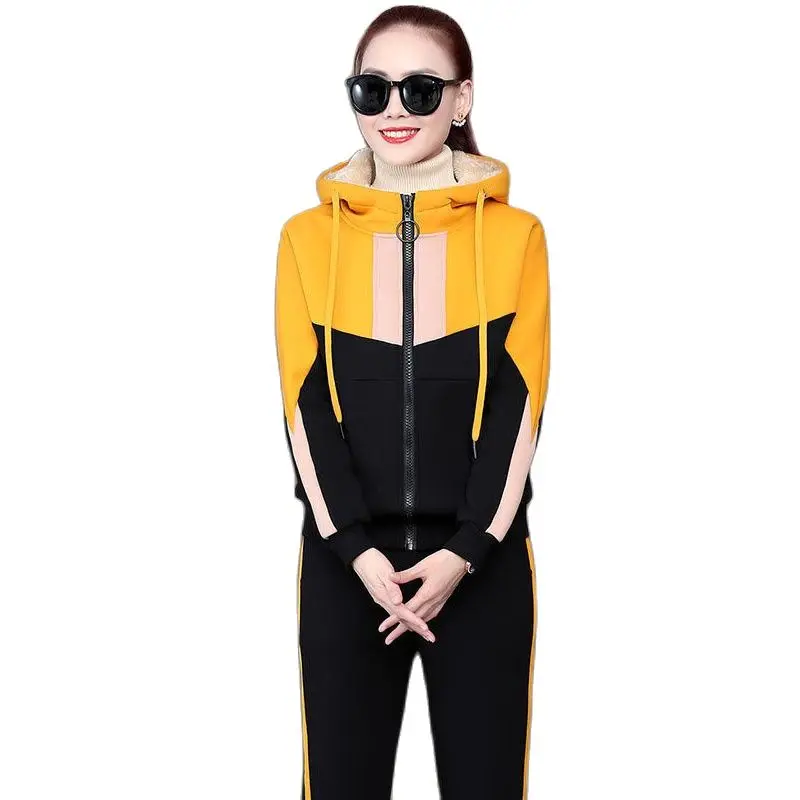 

Women Tracksuit 2 Piece Set Female Autumn Winter Velvet Thick Set Hoodies+Pants Sport Suits Casual Sweatshirts Outfit 4XL B