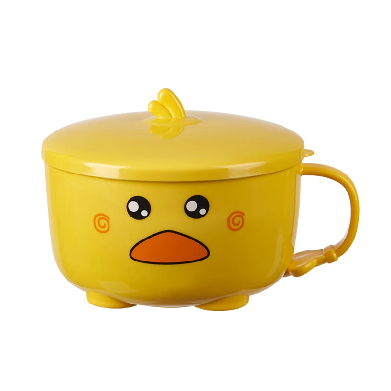 Kawaii Duck Ramen Noodles Bowl With Lid Cute Stainless Steel Kitchen Fruit Instant Salad Rice Soup Double-layer Bowl Tableware