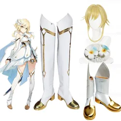 Genshin Impact Cosplay Costume Traveler Lumine Cosplay shoes Women Men Halloween boots Lumine wigs game role play white shoes