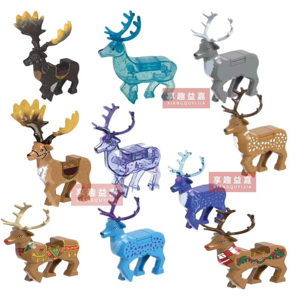 Christmas MOC Medieval Ancient Animal Soldier Knight Mount Building Block Big Horned Deer Goat Pig Model Bricks Accessories Toy